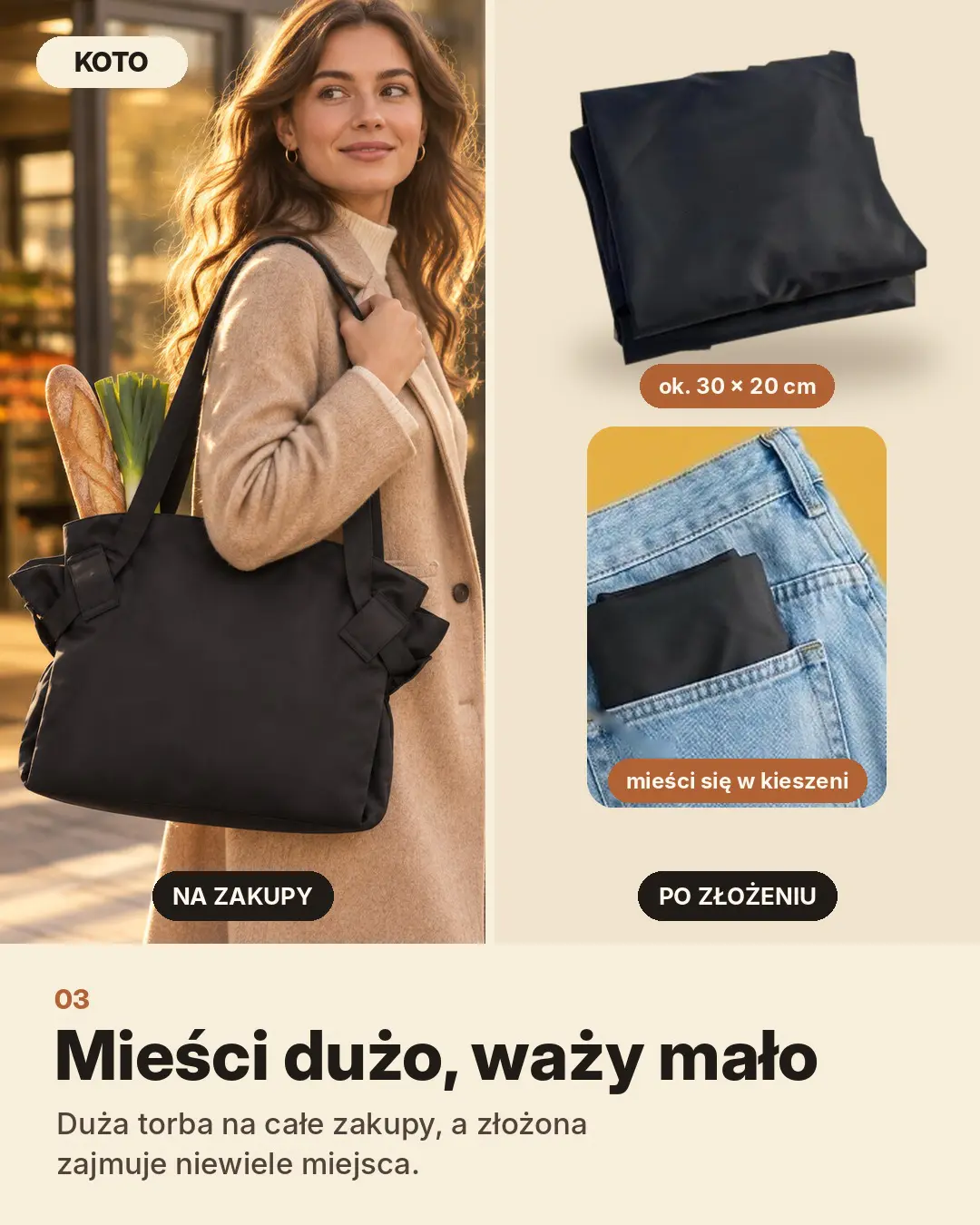 Kobieta z torbą KOTO pełną zakupów